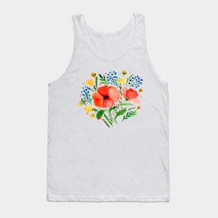 Watercolor poppies bouquet - red and green Tank Top